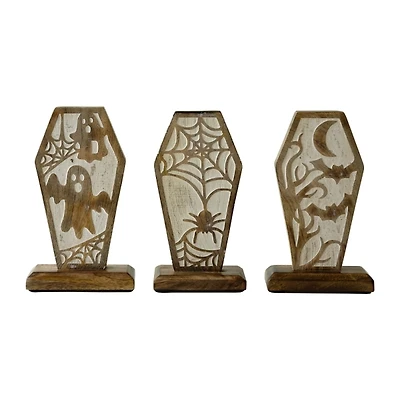 Carved Wooden Coffin Statues, Set of 3