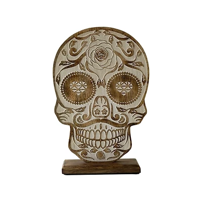 Carved Wooden Skull Statue