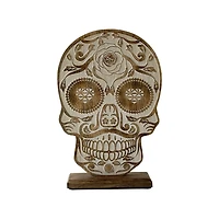 Carved Wooden Skull Statue