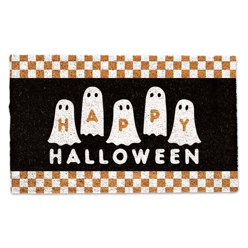 Happy Halloween Ghosts Checkered Halloween Doormat