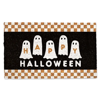 Happy Halloween Ghosts Checkered Halloween Doormat