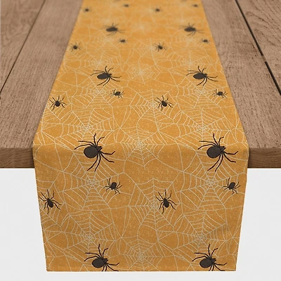 Orange Spiderwebs Halloween Table Runner