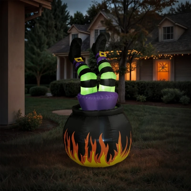 Pre-Lit Witch in Cauldron Inflatable Decoration