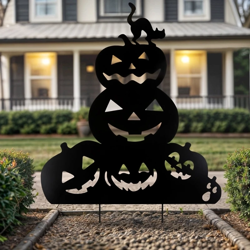 Black Metal Jack O Lantern Halloween Yard Stake