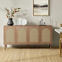 Oak and Natural Rattan 4-Door Sideboard