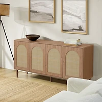 Oak and Natural Rattan 4-Door Sideboard