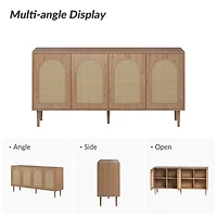 Oak and Natural Rattan 4-Door Sideboard