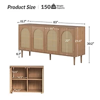 Oak and Natural Rattan 4-Door Sideboard