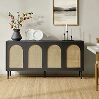 Black and Natural Rattan 4-Door Sideboard