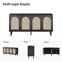 Black and Natural Rattan 4-Door Sideboard