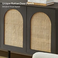 Black and Natural Rattan 4-Door Sideboard