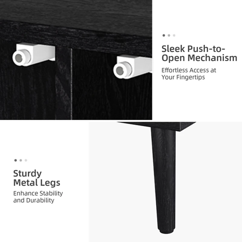 Black and Natural Rattan 4-Door Sideboard