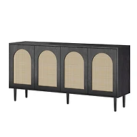 Black and Natural Rattan 4-Door Sideboard