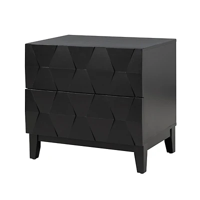 Black Geometric 2-Drawer Charging Nightstand