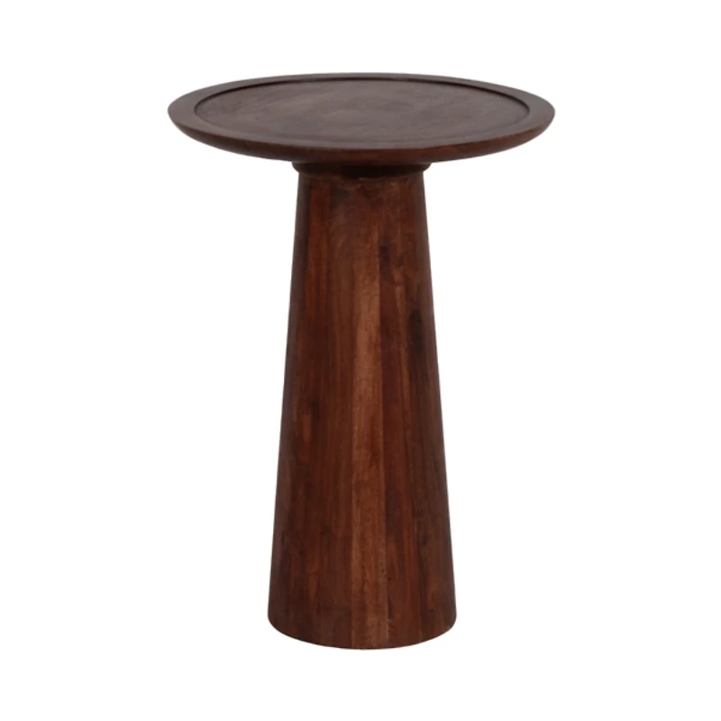 Brown Acacia Wood Pedestal Accent Table