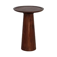 Brown Acacia Wood Pedestal Accent Table