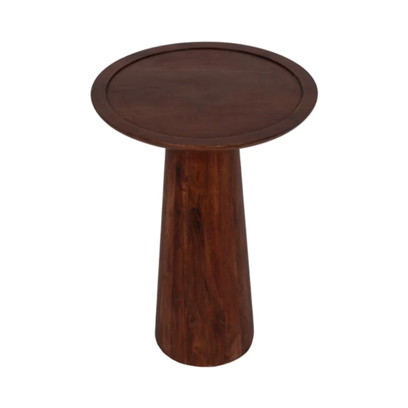 Brown Acacia Wood Pedestal Accent Table