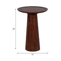 Brown Acacia Wood Pedestal Accent Table