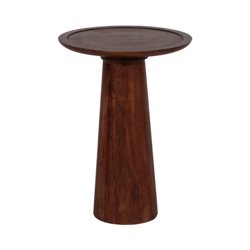 Brown Acacia Wood Pedestal Accent Table