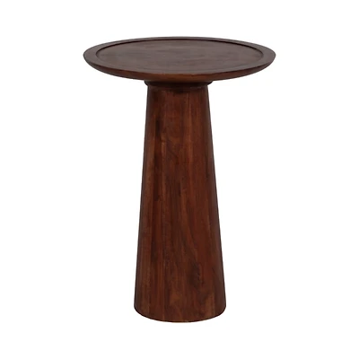Brown Acacia Wood Pedestal Accent Table