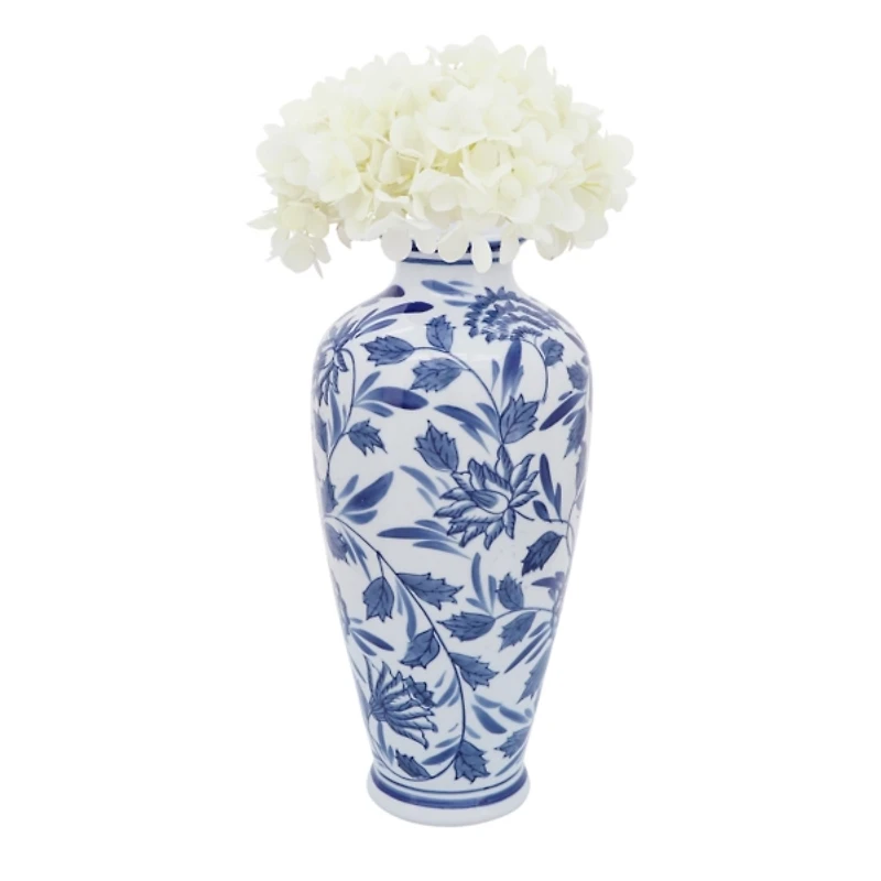 Blue & White Chinoiserie Ceramic Vase, 13 in.