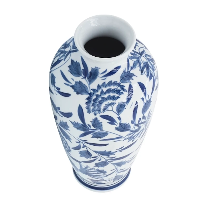 Blue & White Chinoiserie Ceramic Vase, 13 in.