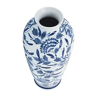 Blue & White Chinoiserie Ceramic Vase, 13 in.