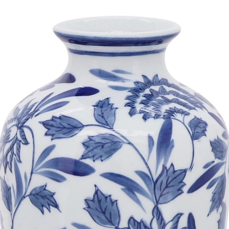 Blue & White Chinoiserie Ceramic Vase, 13 in.