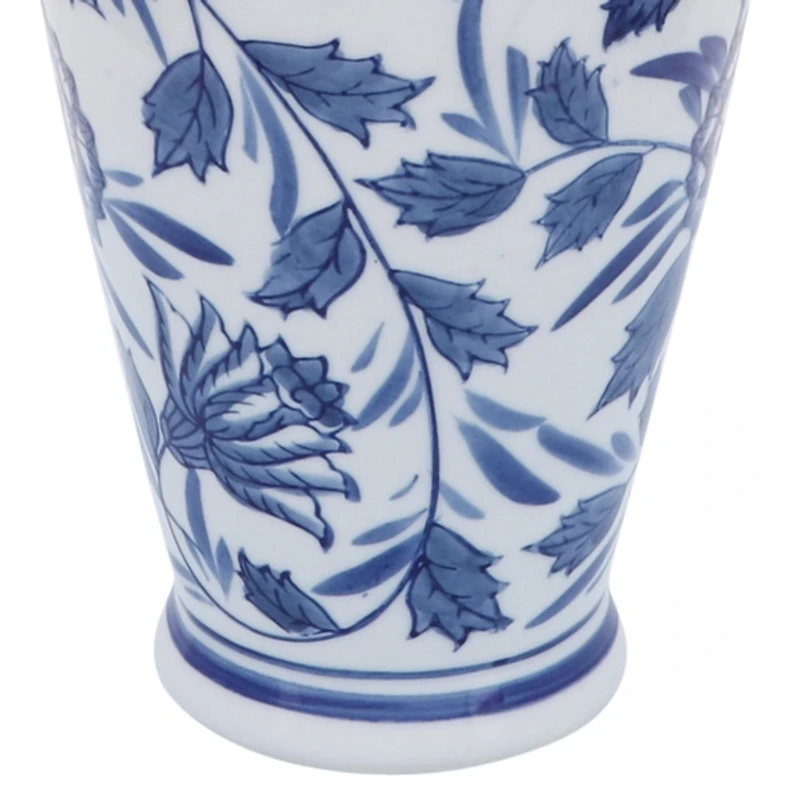 Blue & White Chinoiserie Ceramic Vase, 13 in.