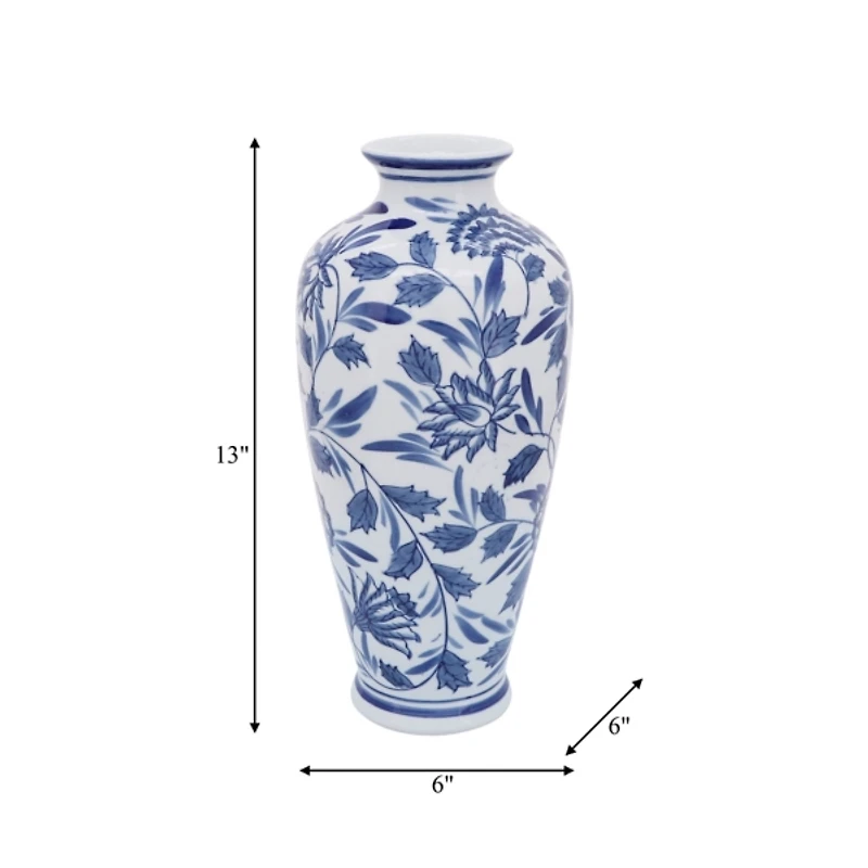 Blue & White Chinoiserie Ceramic Vase, 13 in.