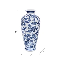 Blue & White Chinoiserie Ceramic Vase, 13 in.