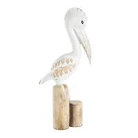 Coastal Pelican Wood Statue