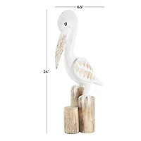 Coastal Pelican Wood Statue