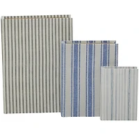 Blue & Cream Striped Canvas Book Boxes, Set of 3