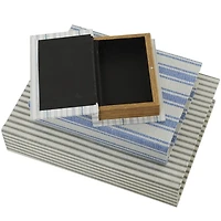 Blue & Cream Striped Canvas Book Boxes, Set of 3
