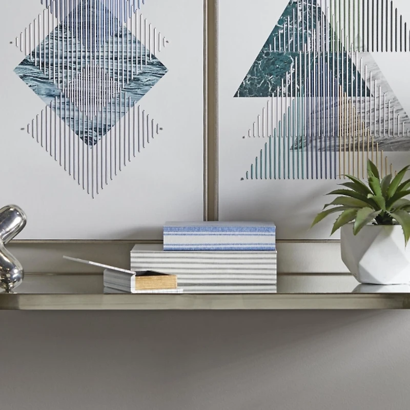 Blue & Cream Striped Canvas Book Boxes, Set of 3