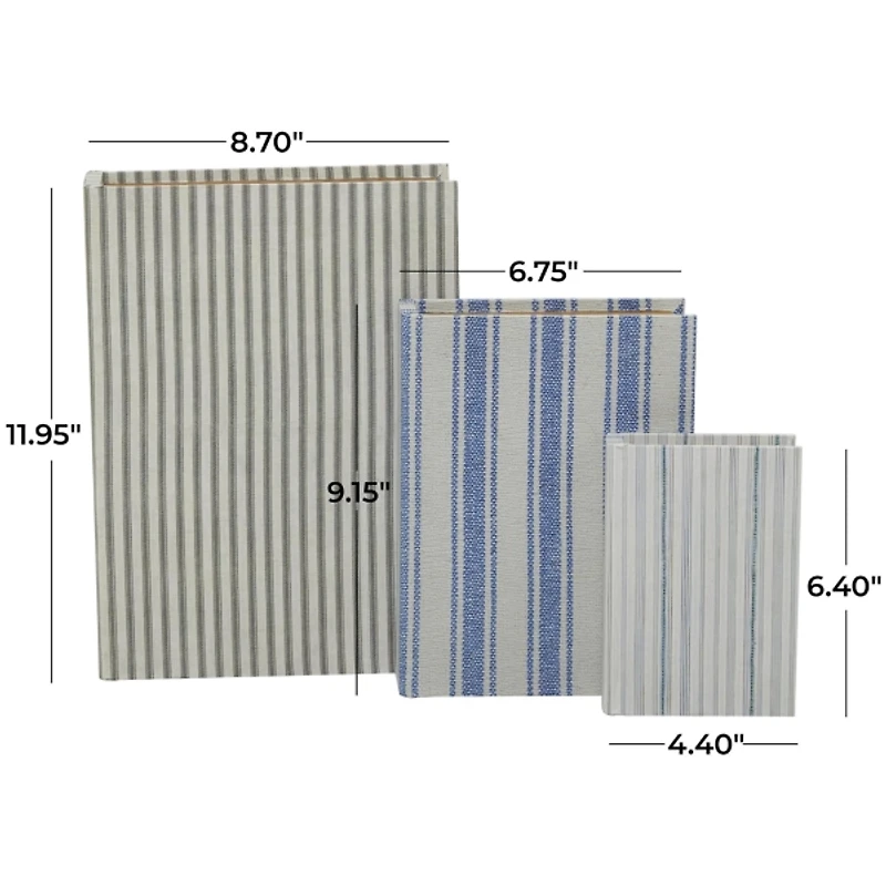 Blue & Cream Striped Canvas Book Boxes, Set of 3