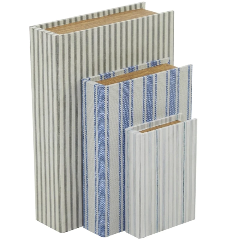 Blue & Cream Striped Canvas Book Boxes, Set of 3