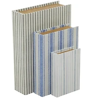 Blue & Cream Striped Canvas Book Boxes, Set of 3