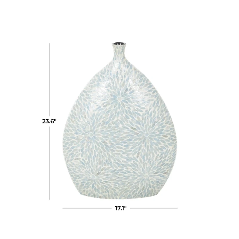 Light Blue Mother of Pearl Floral Floor Vase