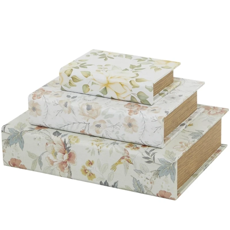 Floral Canvas Book Boxes, Set of 3