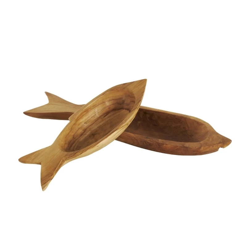 Teak Wood Carved Fish Trays, Set of 2
