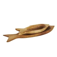 Teak Wood Carved Fish Trays, Set of 2