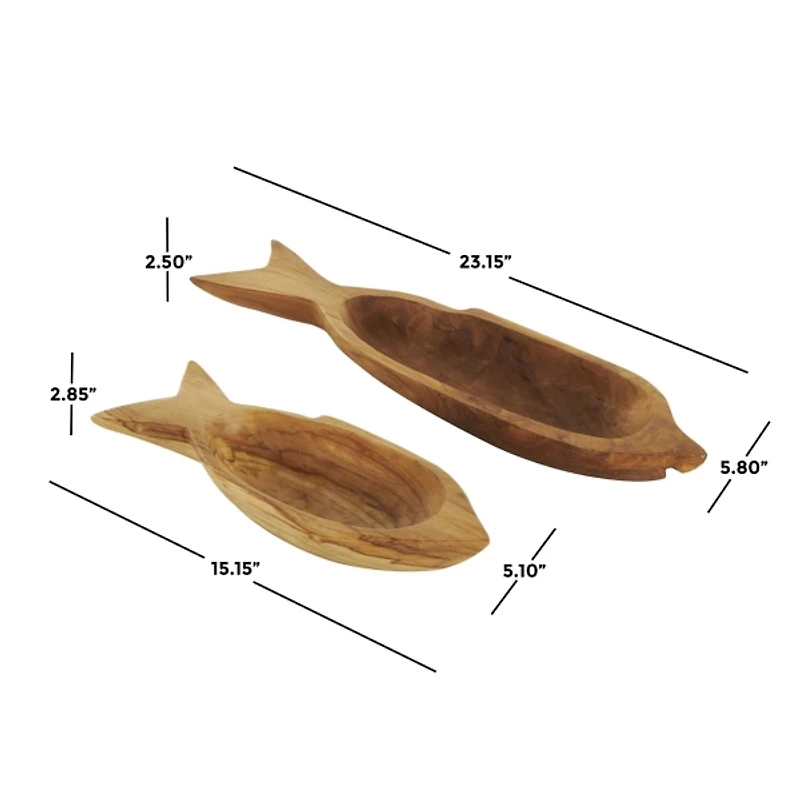 Teak Wood Carved Fish Trays, Set of 2