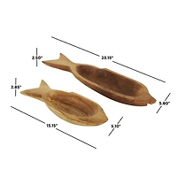 Teak Wood Carved Fish Trays, Set of 2