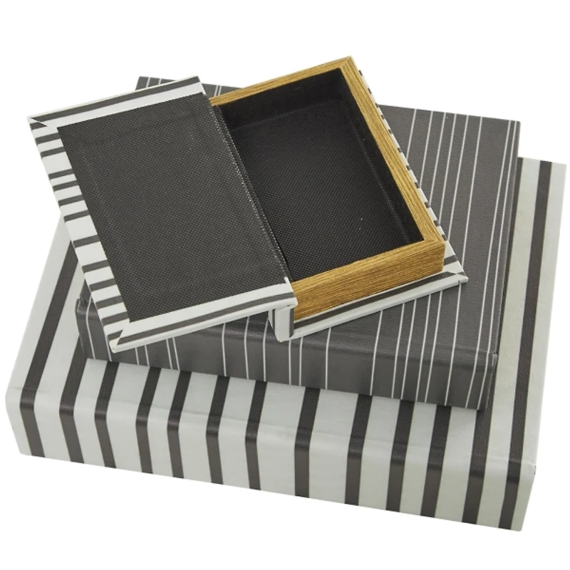 Gray and White Striped Book Boxes, Set of 3