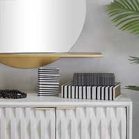 Gray and White Striped Book Boxes, Set of 3