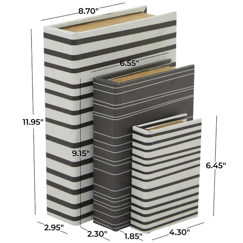 Gray and White Striped Book Boxes, Set of 3