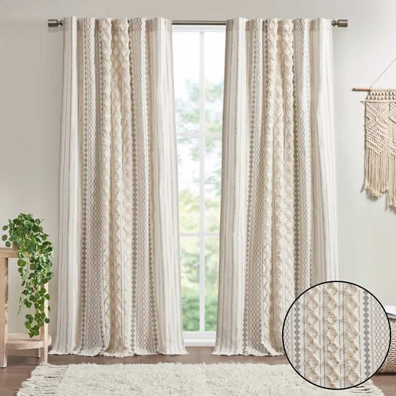 Imani Cream Chenille Stripe Curtain Panel, 95 in.