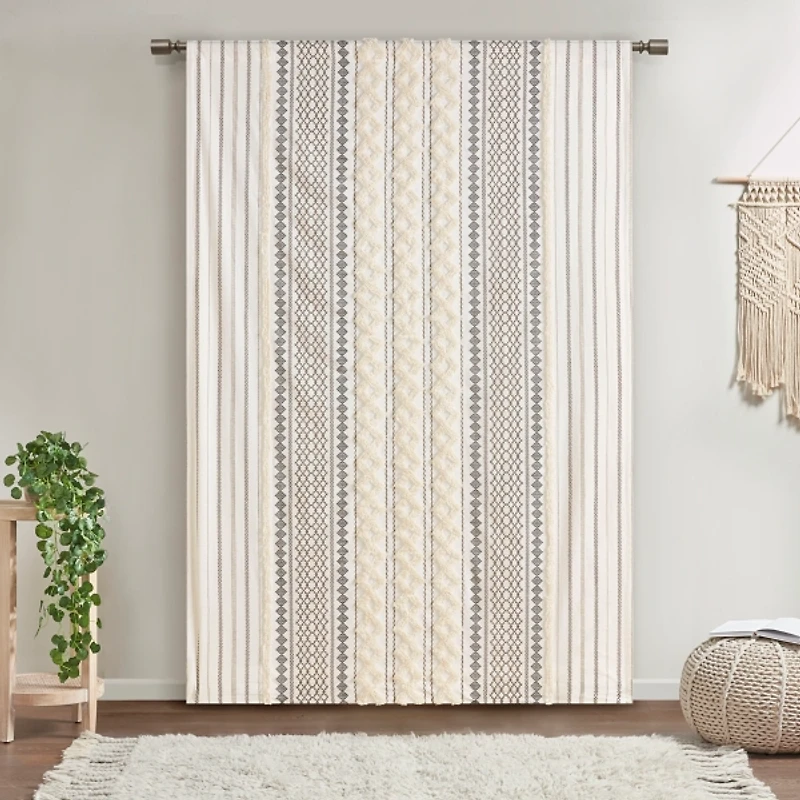 Imani Cream Chenille Stripe Curtain Panel, 95 in.